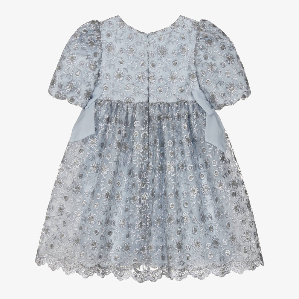 Patachou-Girls Blue Embroidered Tulle Dress | Childrensalon Outlet