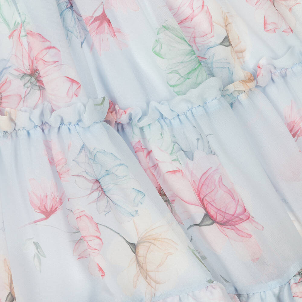 Patachou-Girls Blue Floral Chiffon Dress | Childrensalon Outlet