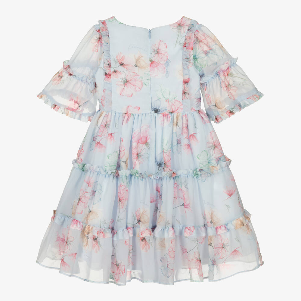Patachou-Girls Blue Floral Chiffon Dress | Childrensalon Outlet