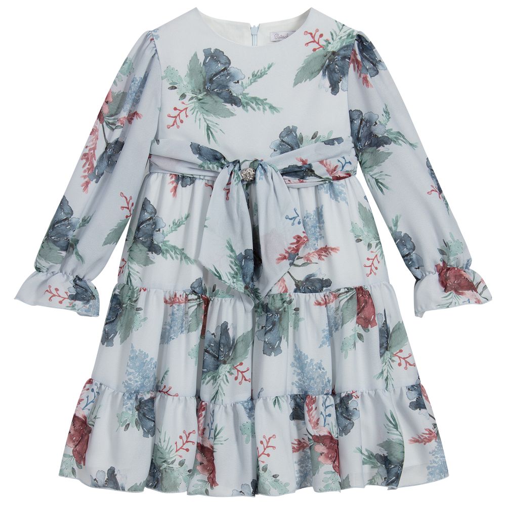 Patachou - Blaues Kleid mit Blumenmuster für Mädchen | Childrensalon