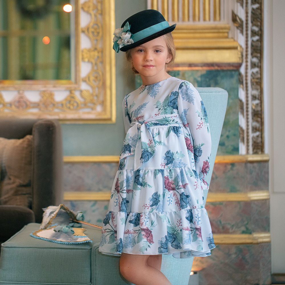 Patachou Robe bleue fleurie Fille