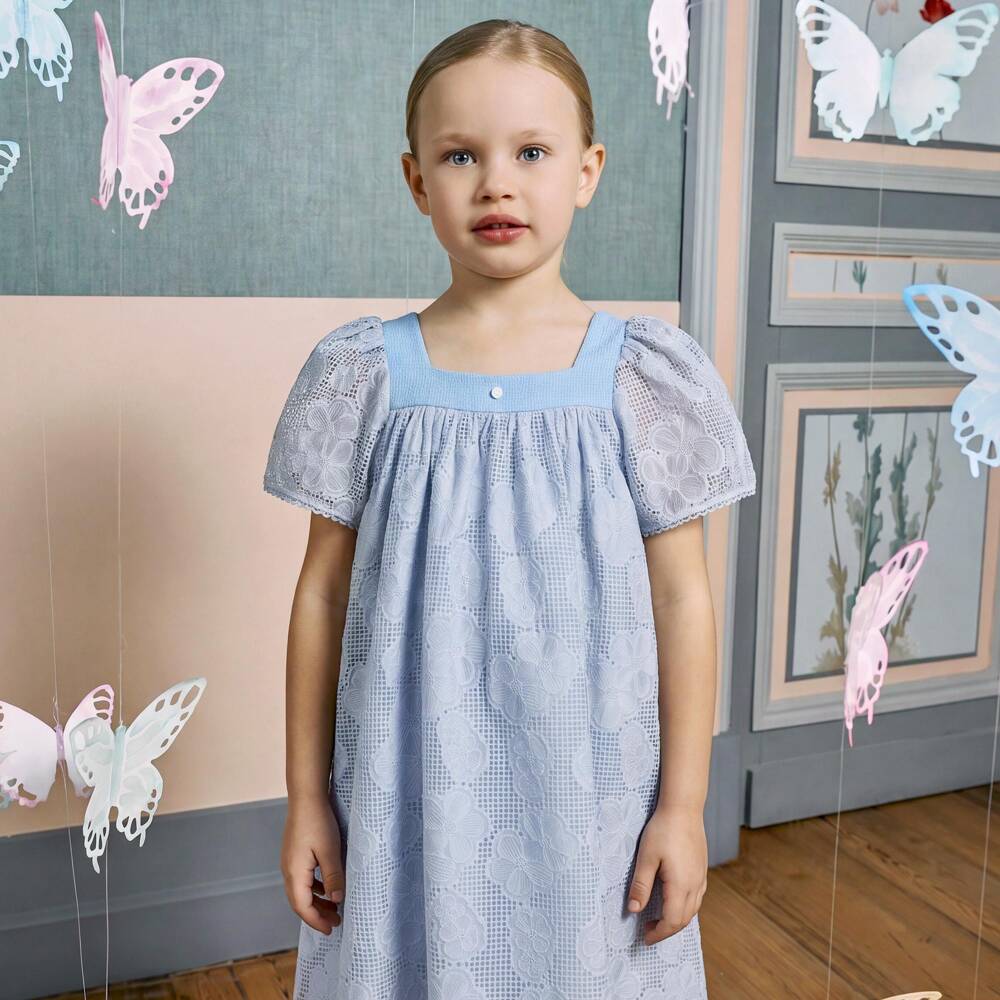 Patachou-Girls Blue Floral Lace Maxi Dress | Childrensalon Outlet