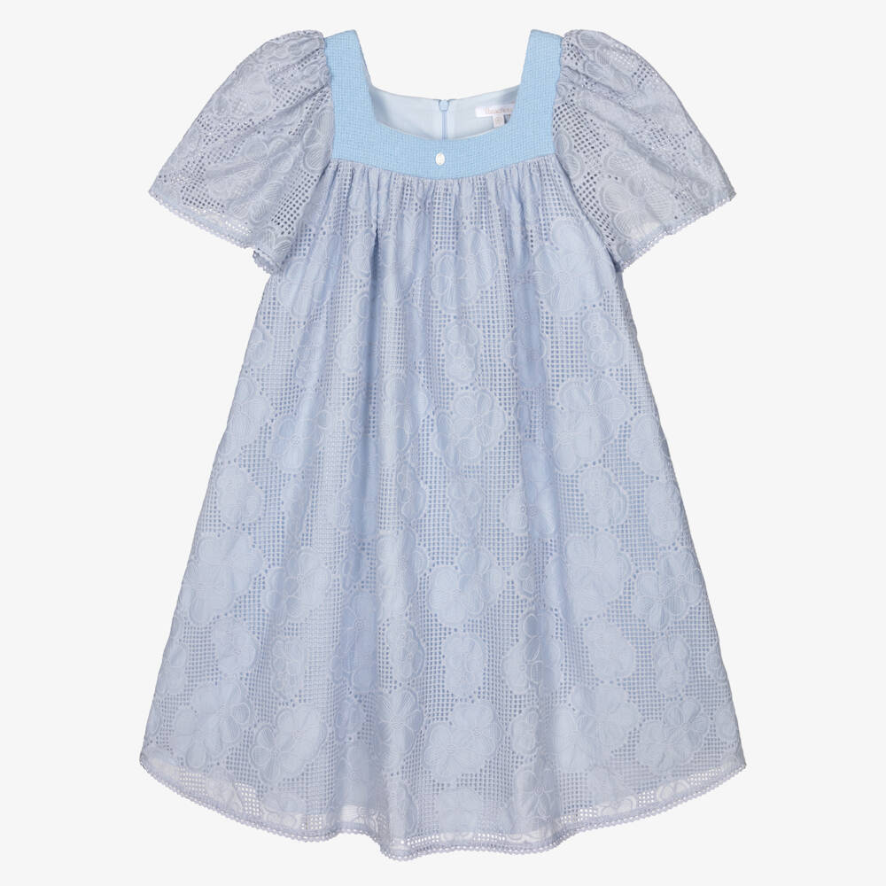 Patachou-Girls Blue Floral Lace Maxi Dress | Childrensalon Outlet