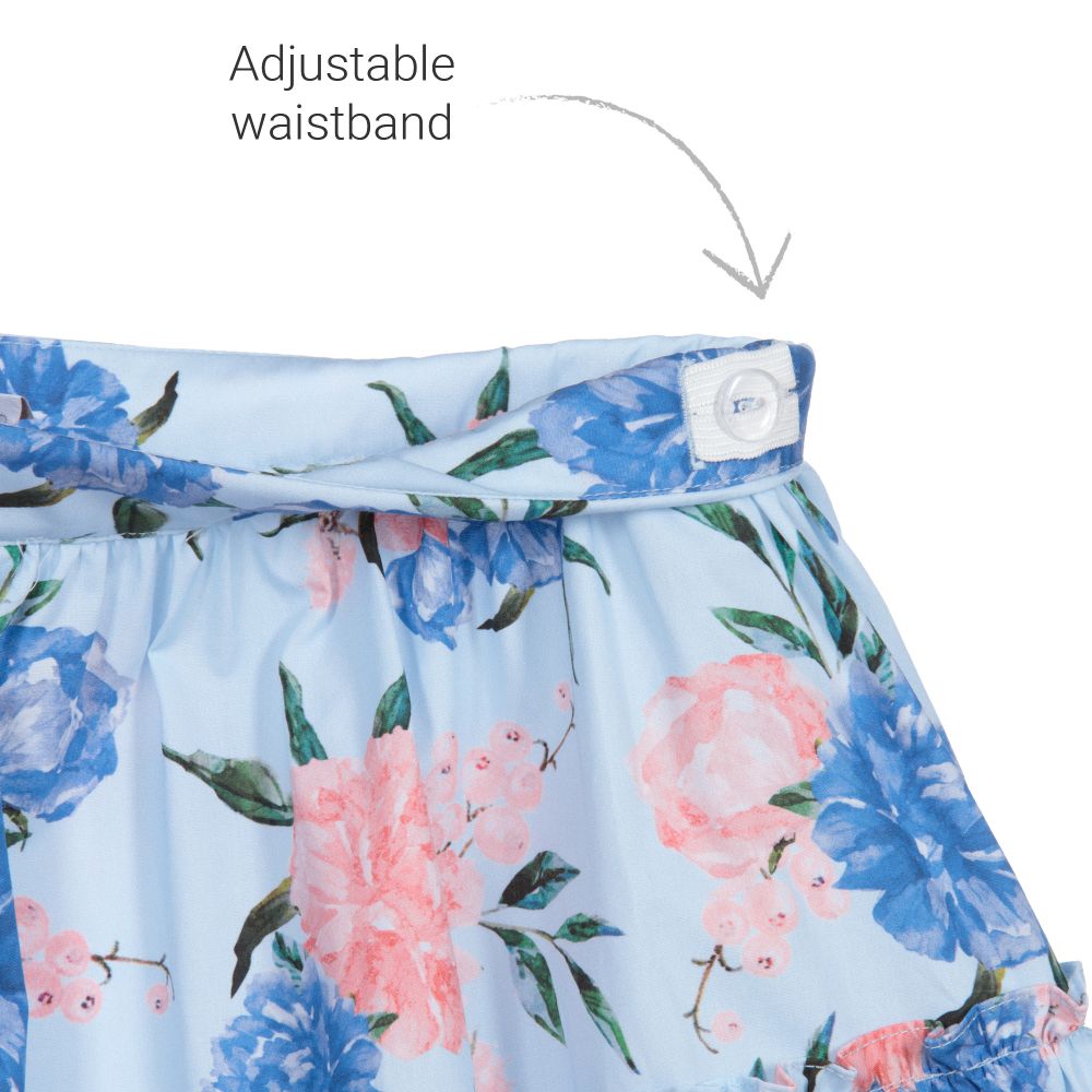 Patachou-Girls Blue Floral Skirt | Childrensalon Outlet