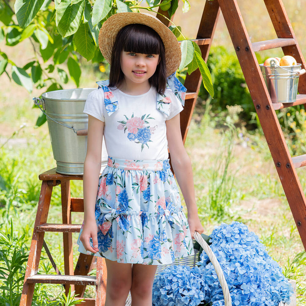Patachou-Girls Blue Floral Skirt | Childrensalon Outlet