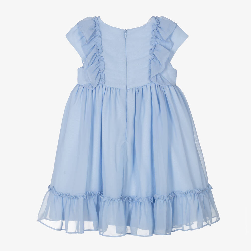 Patachou-Girls Blue Frilled Chiffon Dress | Childrensalon Outlet