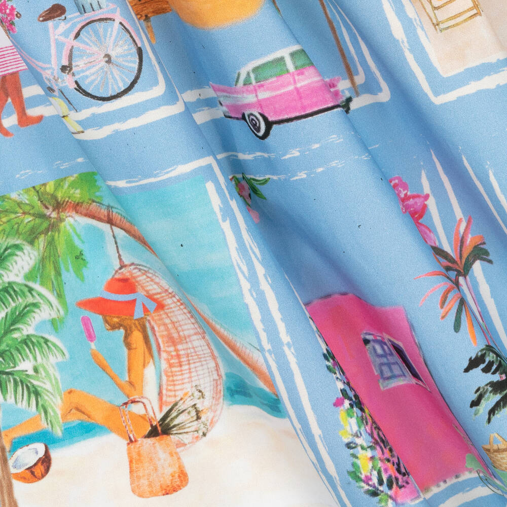 Patachou-Голубое хлопковое платье с отпускным принтом | Childrensalon Outlet