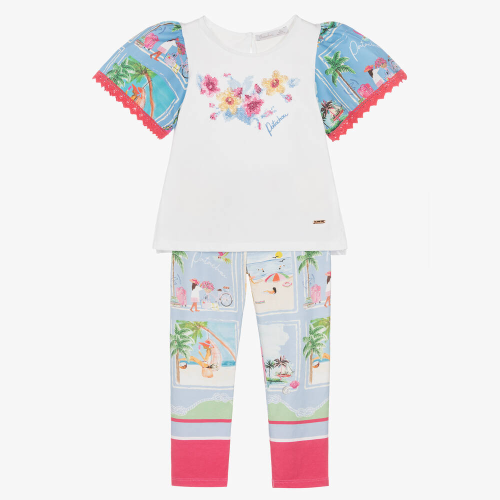 Patachou-Топ и голубые легинсы с отпускным принтом | Childrensalon Outlet