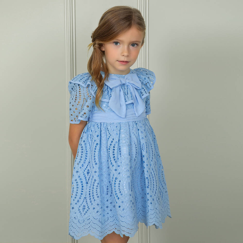 Patachou-Голубое кружевное платье с бантом для девочек | Childrensalon Outlet