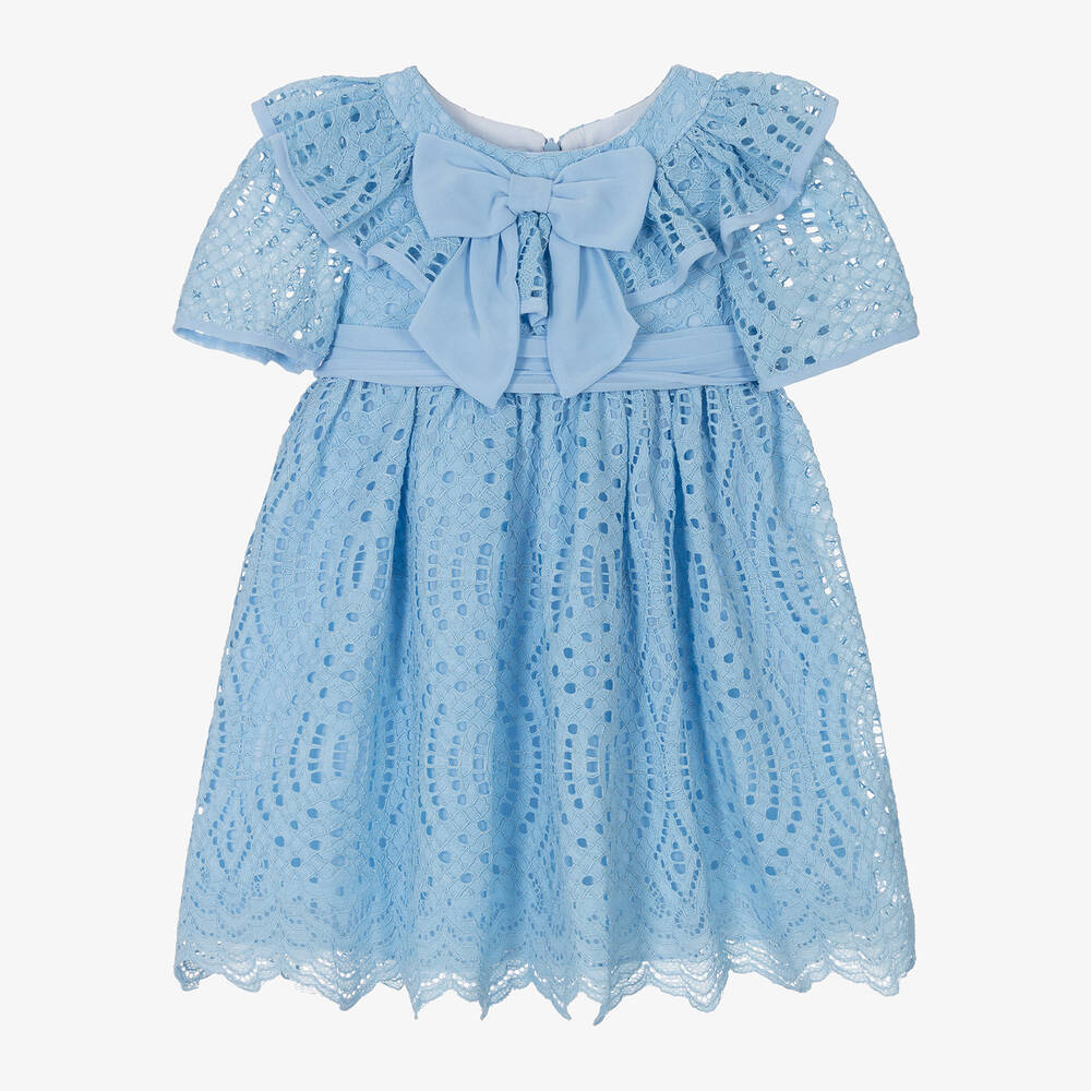 Patachou-Girls Blue Lace Bow Dress | Childrensalon Outlet