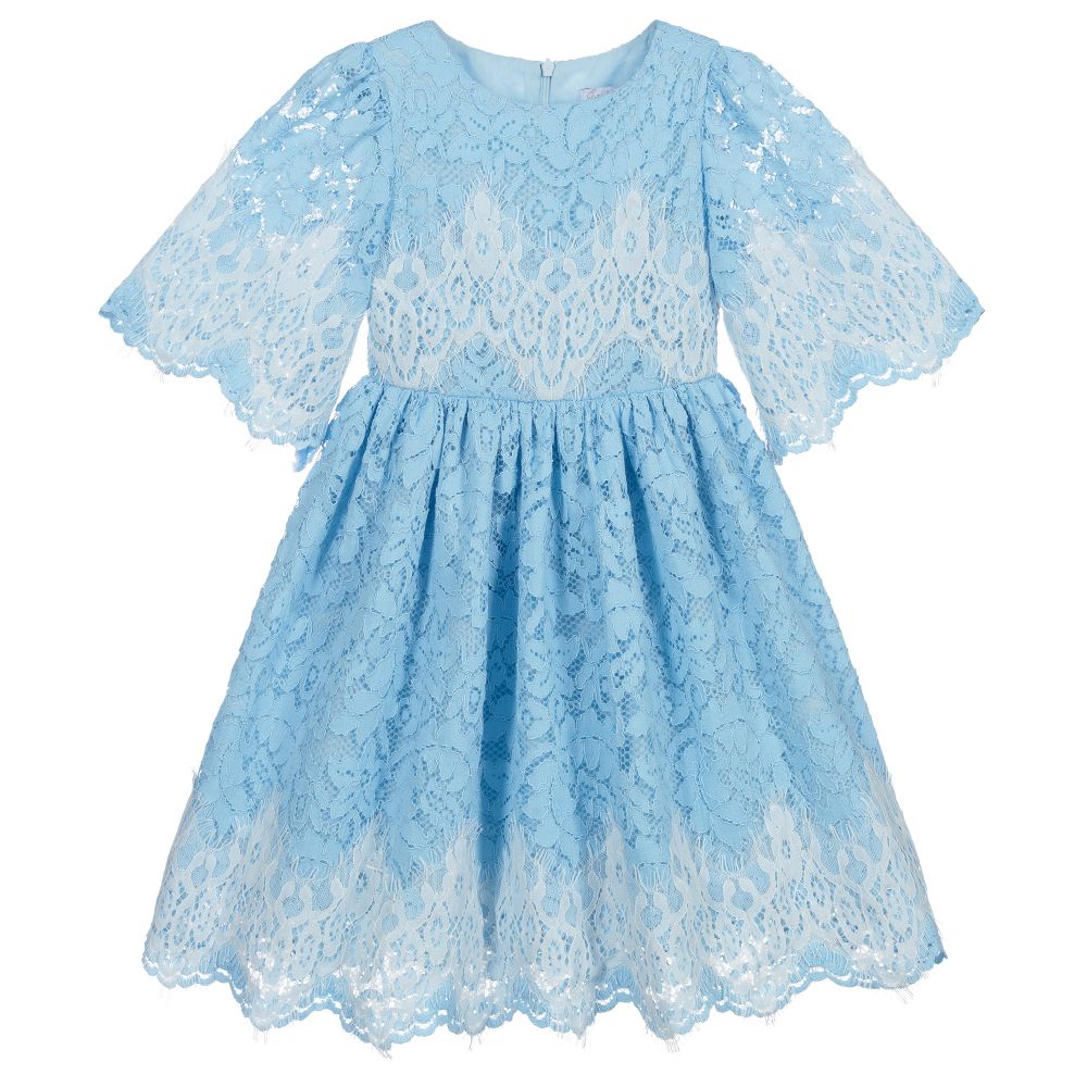 Patachou - Robe bleue en dentelle Fille | Childrensalon
