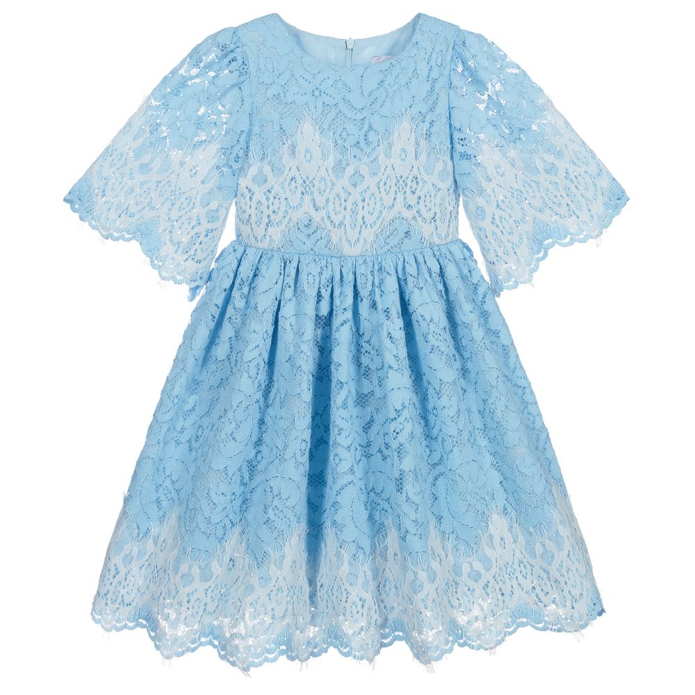 Patachou-Girls Blue Lace Dress | Childrensalon Outlet