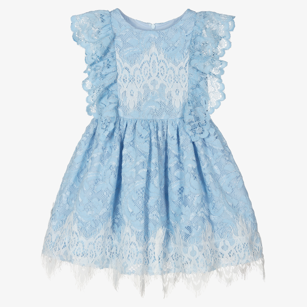 Patachou - Girls Blue Lace Dress  | Childrensalon