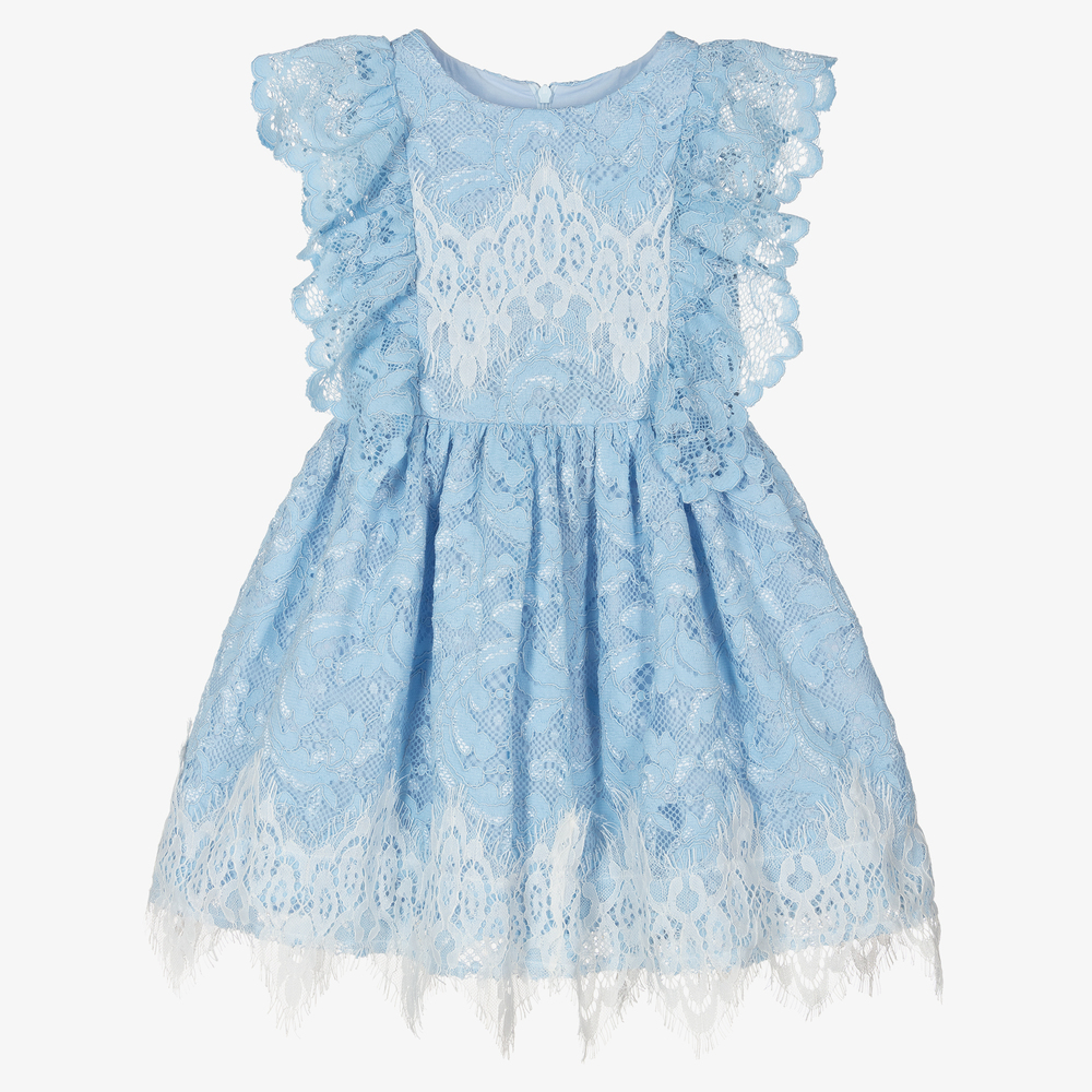 Patachou - Robe bleue à dentelle Fille  | Childrensalon