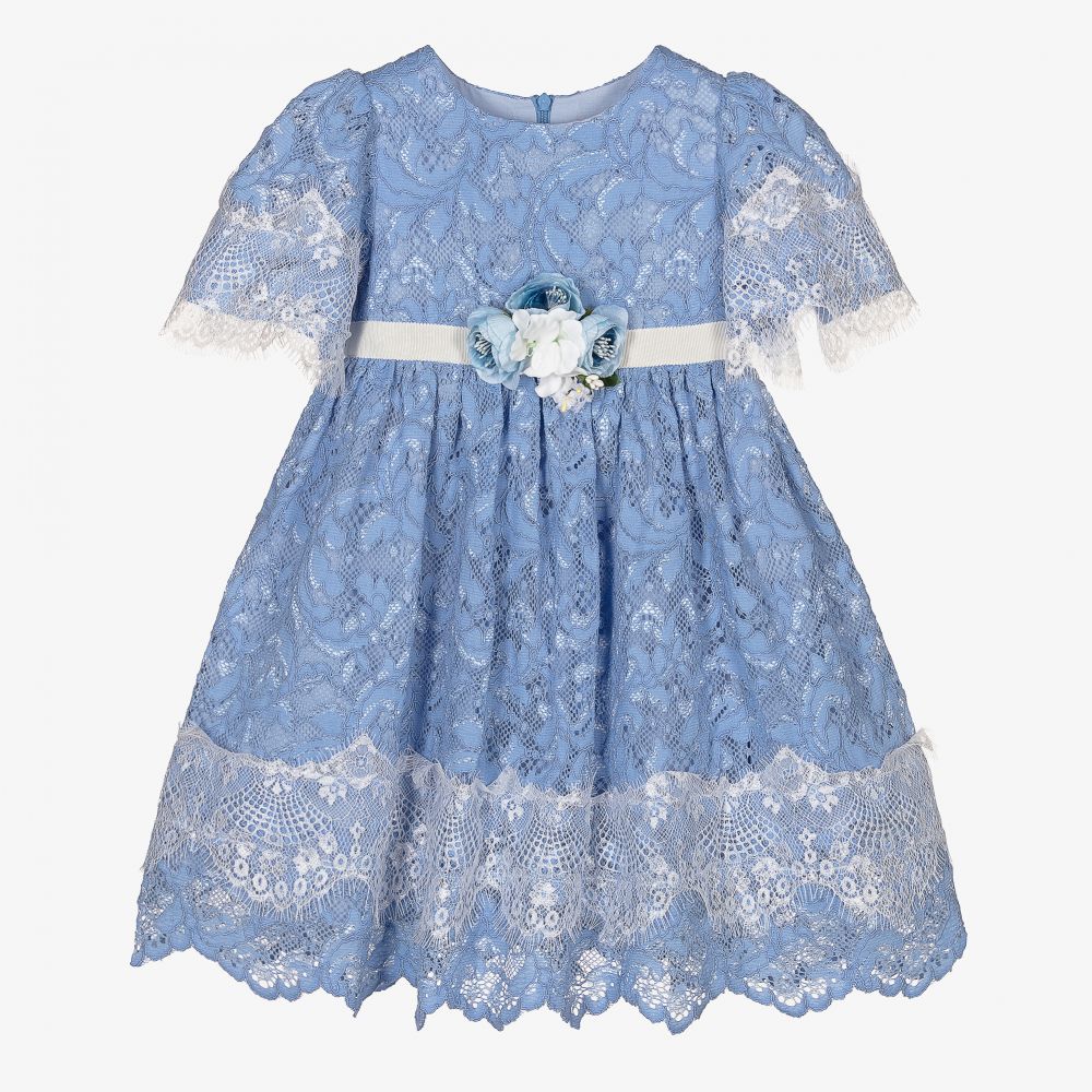 Patachou - Robe bleue en dentelle Fille  | Childrensalon