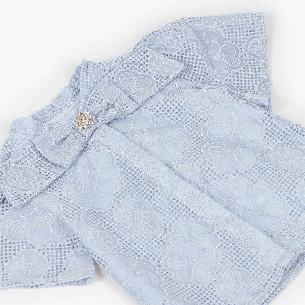 Patachou-Girls Blue Lace Shorts Set with Diamanté Bow | Childrensalon Outlet