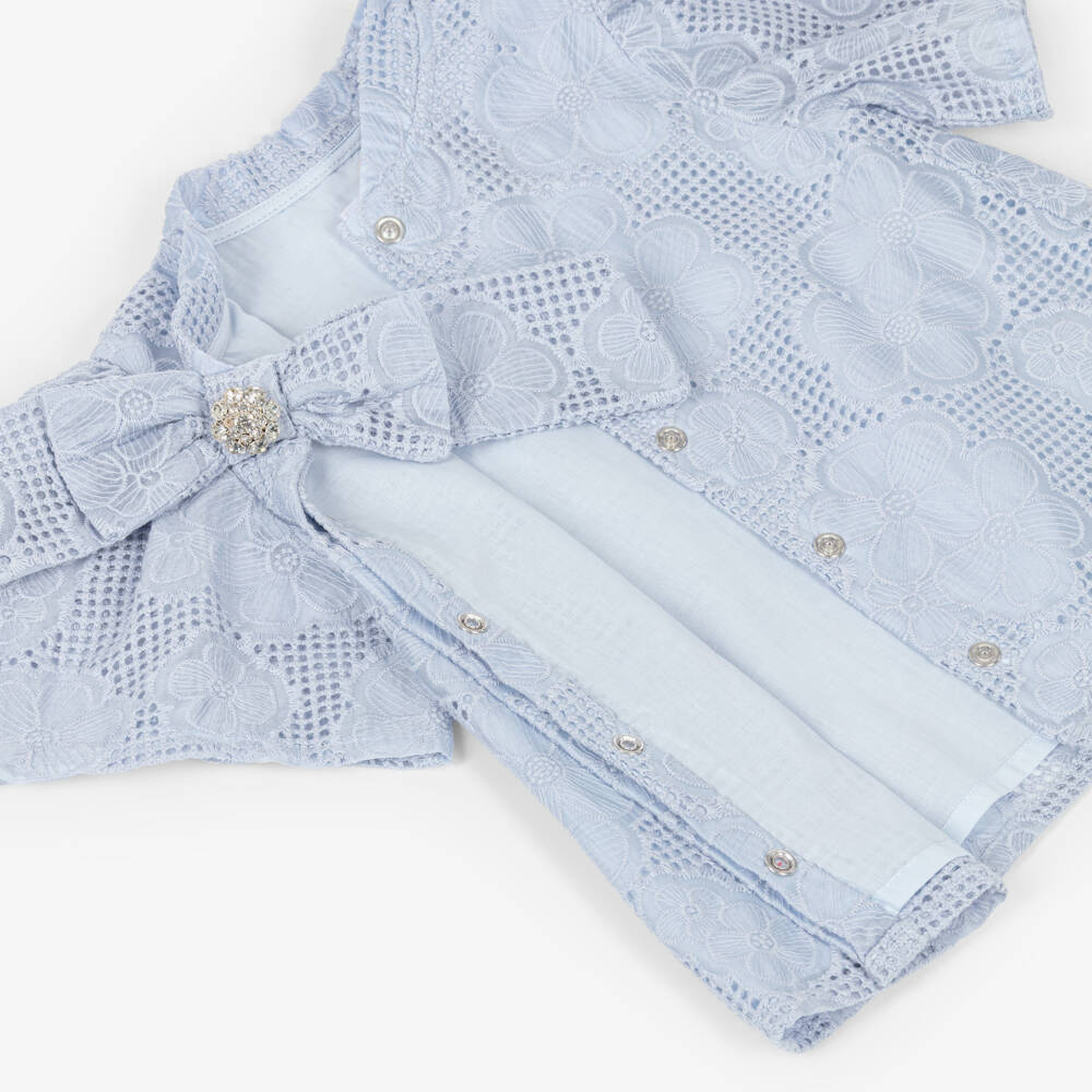 Patachou-Girls Blue Lace Shorts Set with Diamanté Bow | Childrensalon Outlet