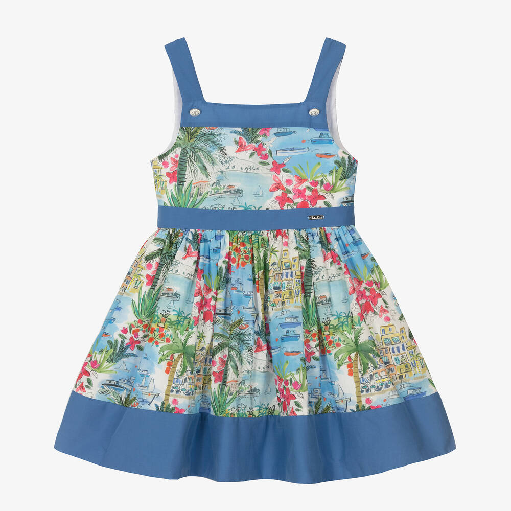 Patachou - Girls Blue Liberty Print Dress | Childrensalon