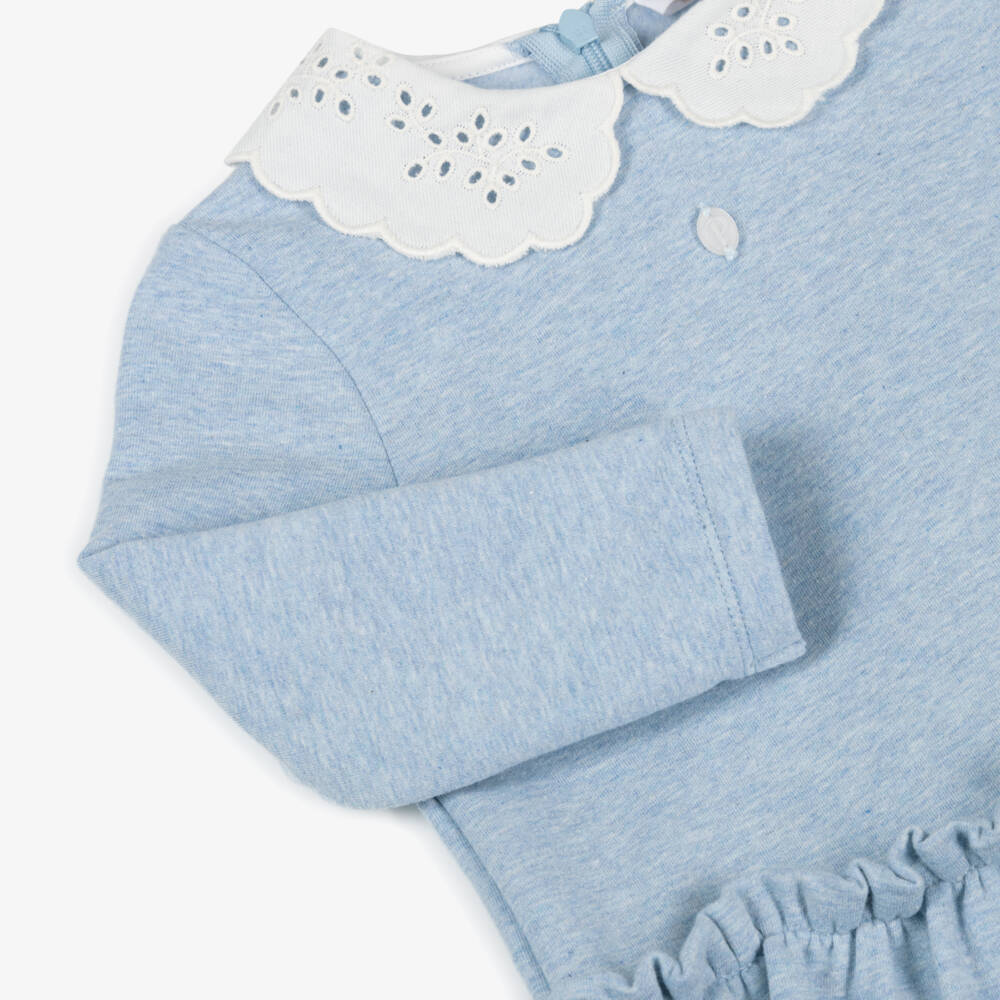 Patachou-فستان بناتي أزرق بقطن ناعم وياقة متموجة | Childrensalon Outlet