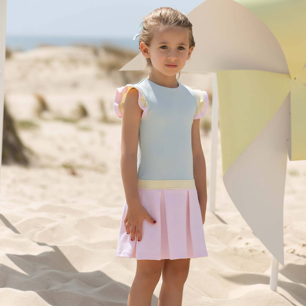 Patachou-Розово-голубое платье из хлопка с цветовыми блоками | Childrensalon Outlet