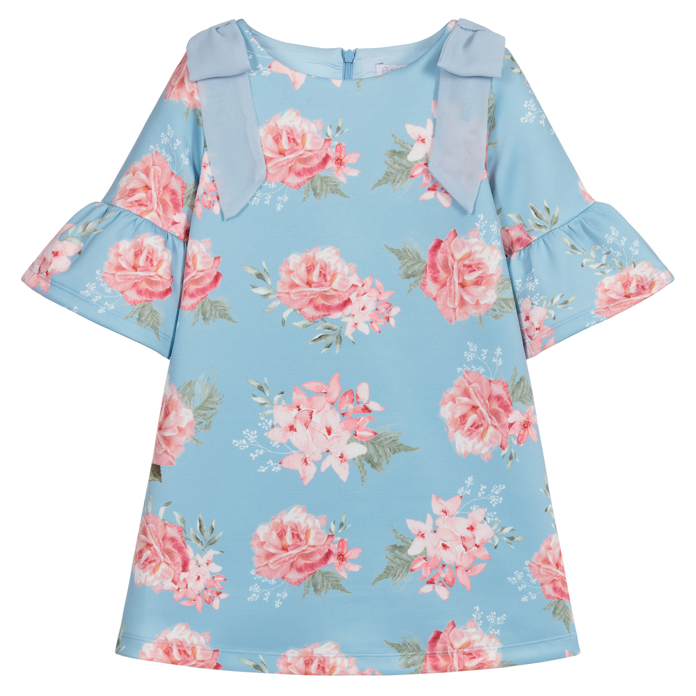 Patachou - Розово-голубое платье с цветочным рисунком для девочек | Childrensalon