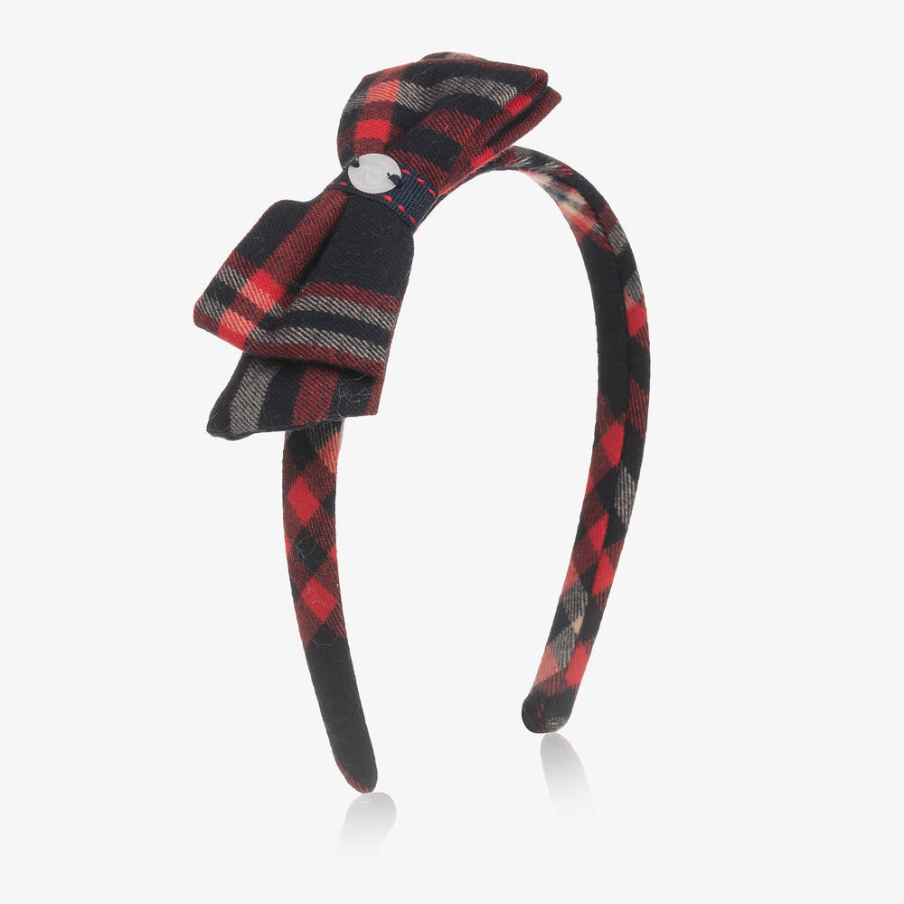 Patachou-Girls Blue & Red Tartan Bow Hairband | Childrensalon Outlet