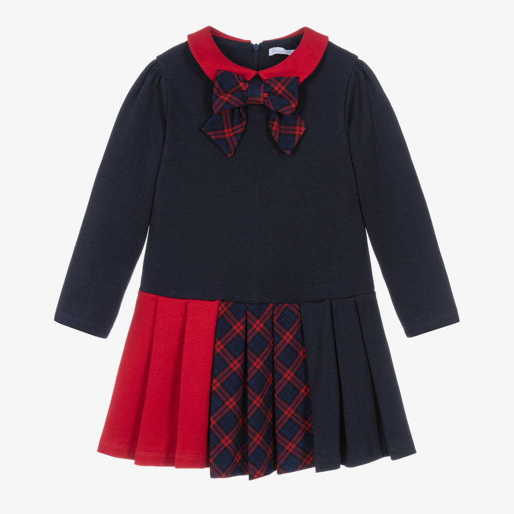 Patachou - Girls Blue & Red Tartan Pleated Dress | Childrensalon