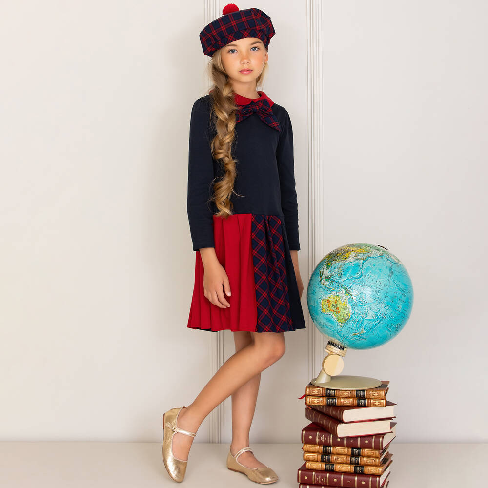 Patachou-Girls Blue & Red Tartan Pleated Dress | Childrensalon Outlet