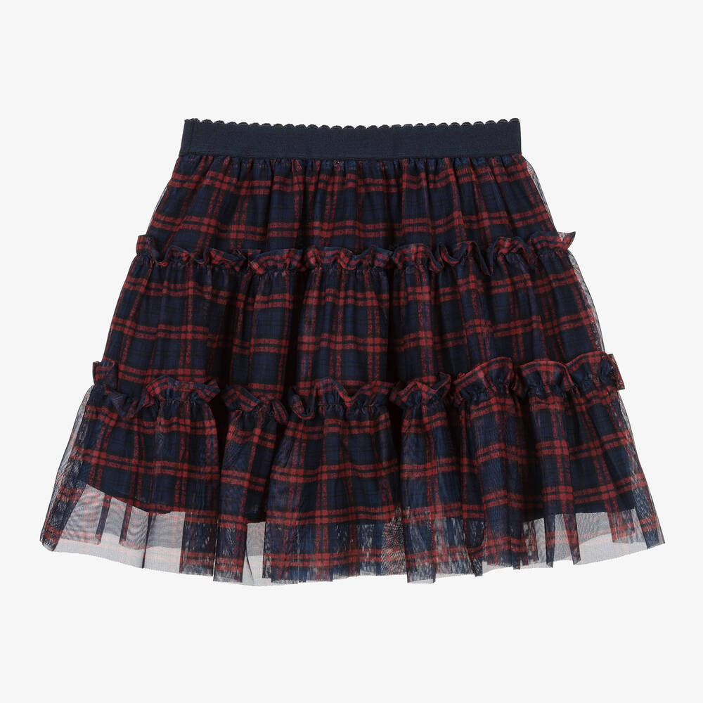 Patachou-تنورة تول تارتان لون أحمر وأزرق للبنات | Childrensalon Outlet