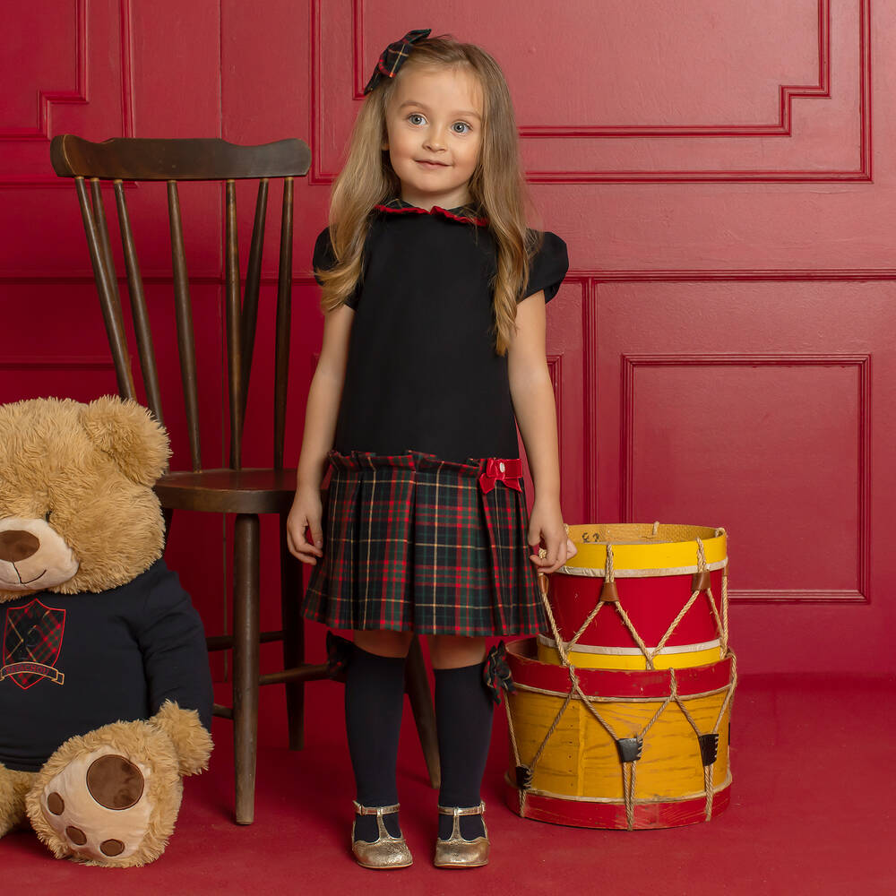 Patachou-Girls Blue & Red Viscose Tartan Dress | Childrensalon Outlet