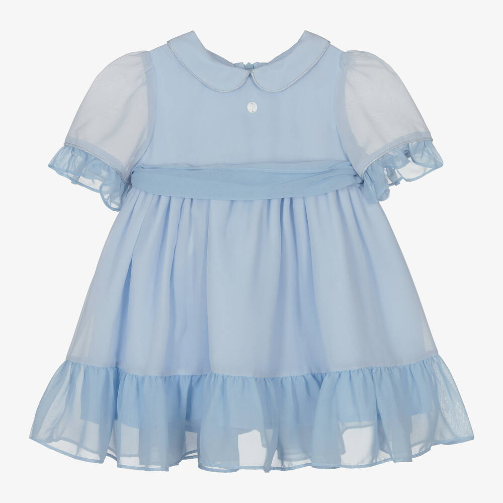 Patachou - Girls Blue Ruffled Chiffon Dress | Childrensalon