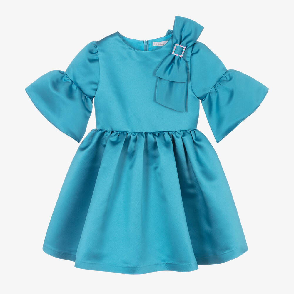 Patachou - Robe bleue en satin à nœud fille | Childrensalon