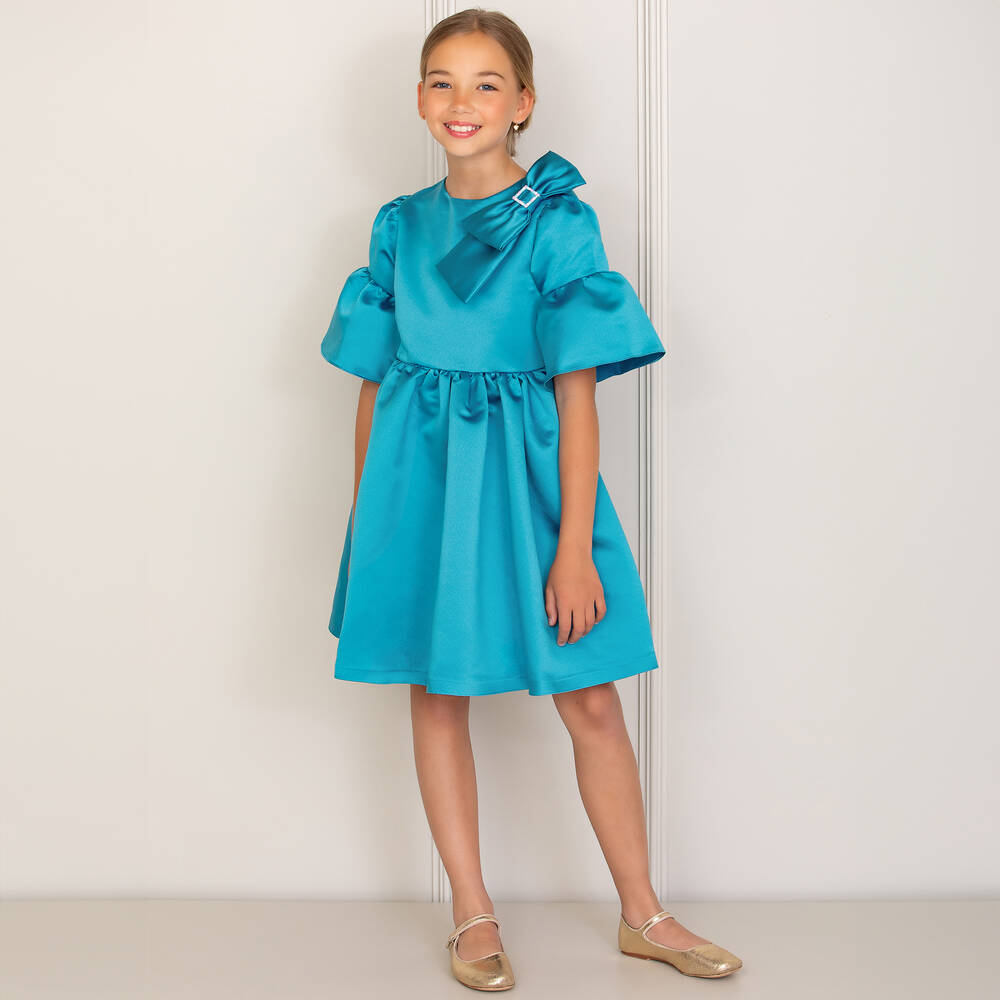 Patachou-Голубое атласное платье с бантом | Childrensalon Outlet