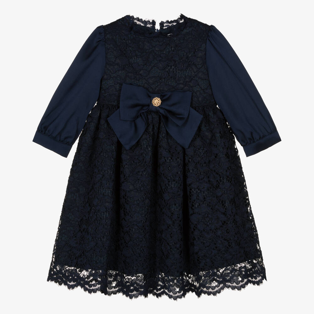Patachou - Girls Blue Satin & Lace Dress | Childrensalon