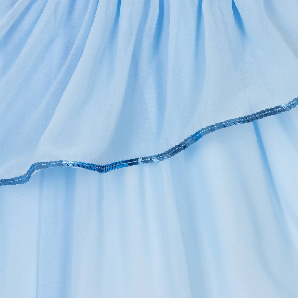 Patachou-فستان تول وشيفون مزين بترتر لون أزرق | Childrensalon Outlet