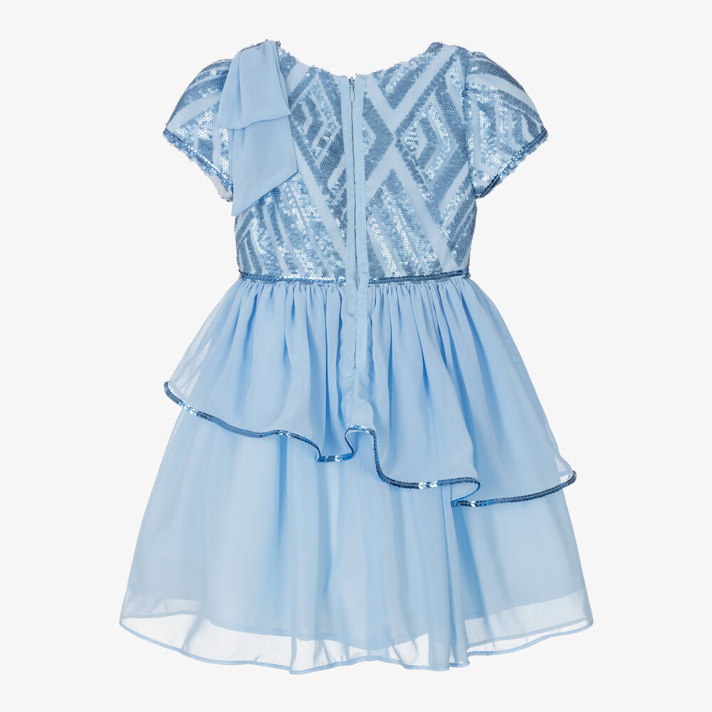 Patachou-فستان تول وشيفون مزين بترتر لون أزرق | Childrensalon Outlet