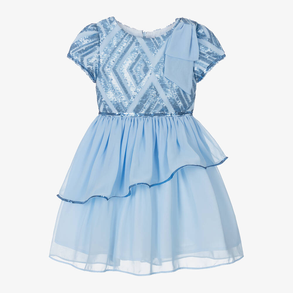 Patachou-Girls Blue Sequin Tulle & Chiffon Dress | Childrensalon Outlet