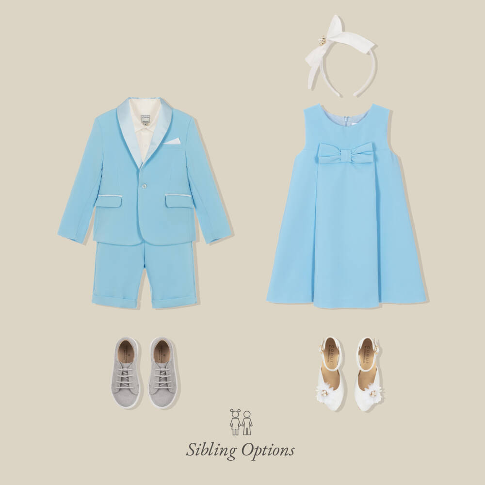 Patachou-Girls Blue Sleeveless A-Line Dress with Bow | Childrensalon Outlet