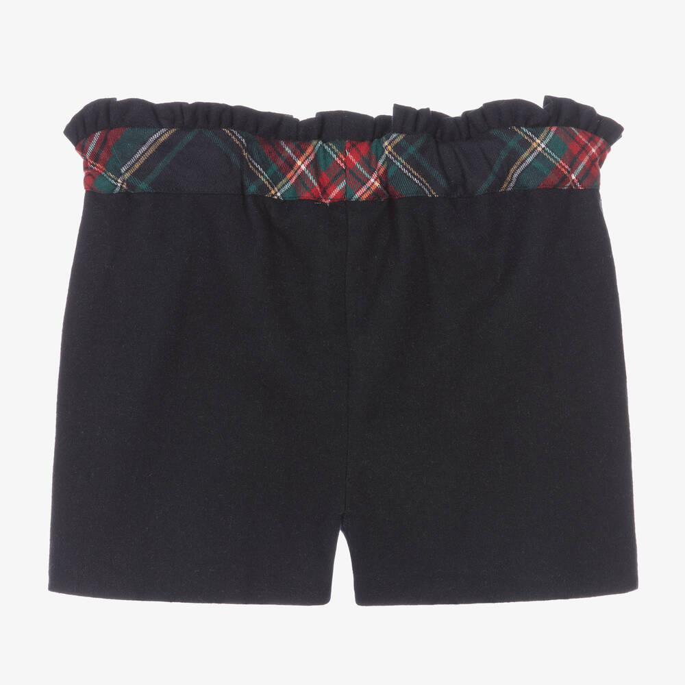 Patachou-Girls Blue Tartan Bow Shorts | Childrensalon Outlet