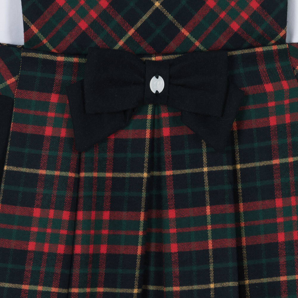 Patachou-Girls Blue Tartan Cotton Pinafore Dress Set | Childrensalon Outlet