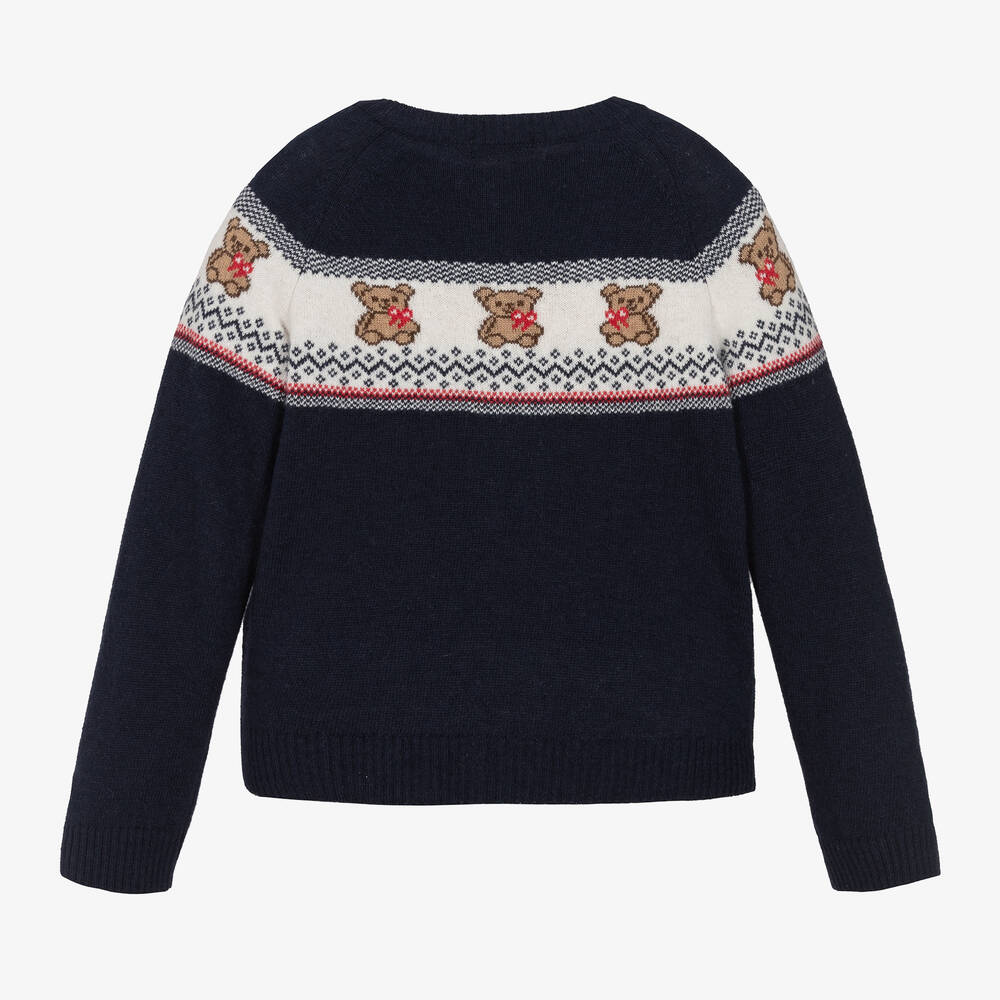 Patachou-Girls Blue Teddy Wool Knit Cardigan | Childrensalon Outlet