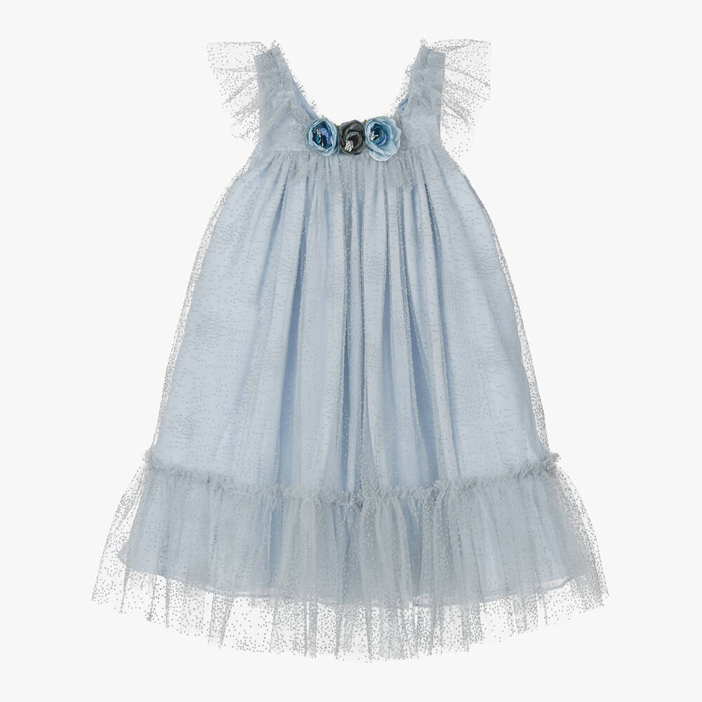 Patachou-Girls Blue Tulle Sleeveless Dress | Childrensalon Outlet
