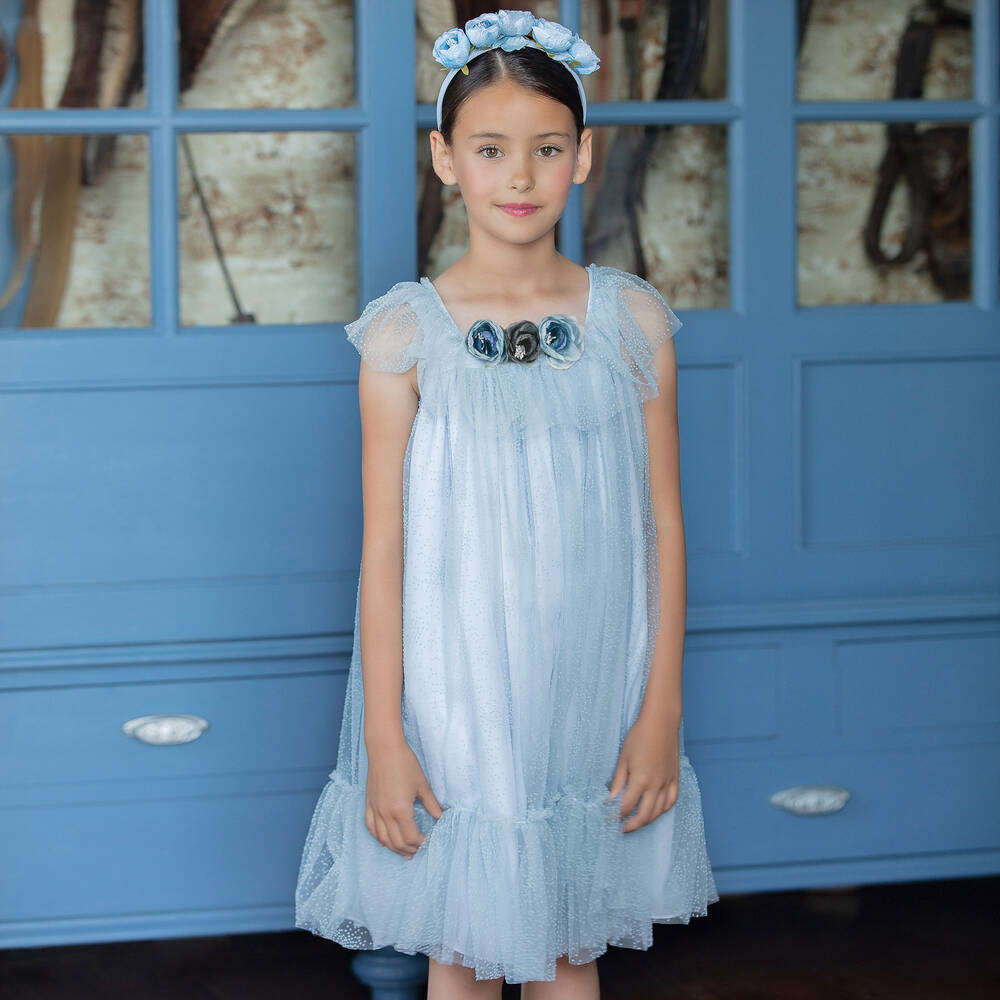 Patachou-Голубое платье из тюля без рукавов | Childrensalon Outlet