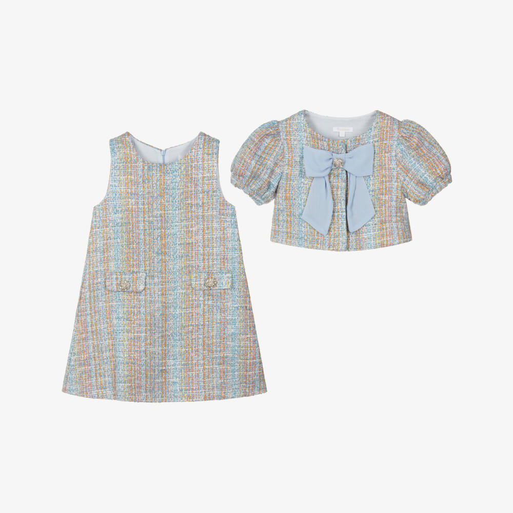 Patachou-Girls Blue Tweed Dress & Jacket Set | Childrensalon Outlet