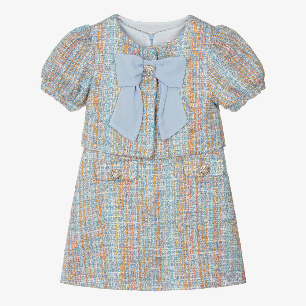 Patachou-Girls Blue Tweed Dress & Jacket Set | Childrensalon Outlet