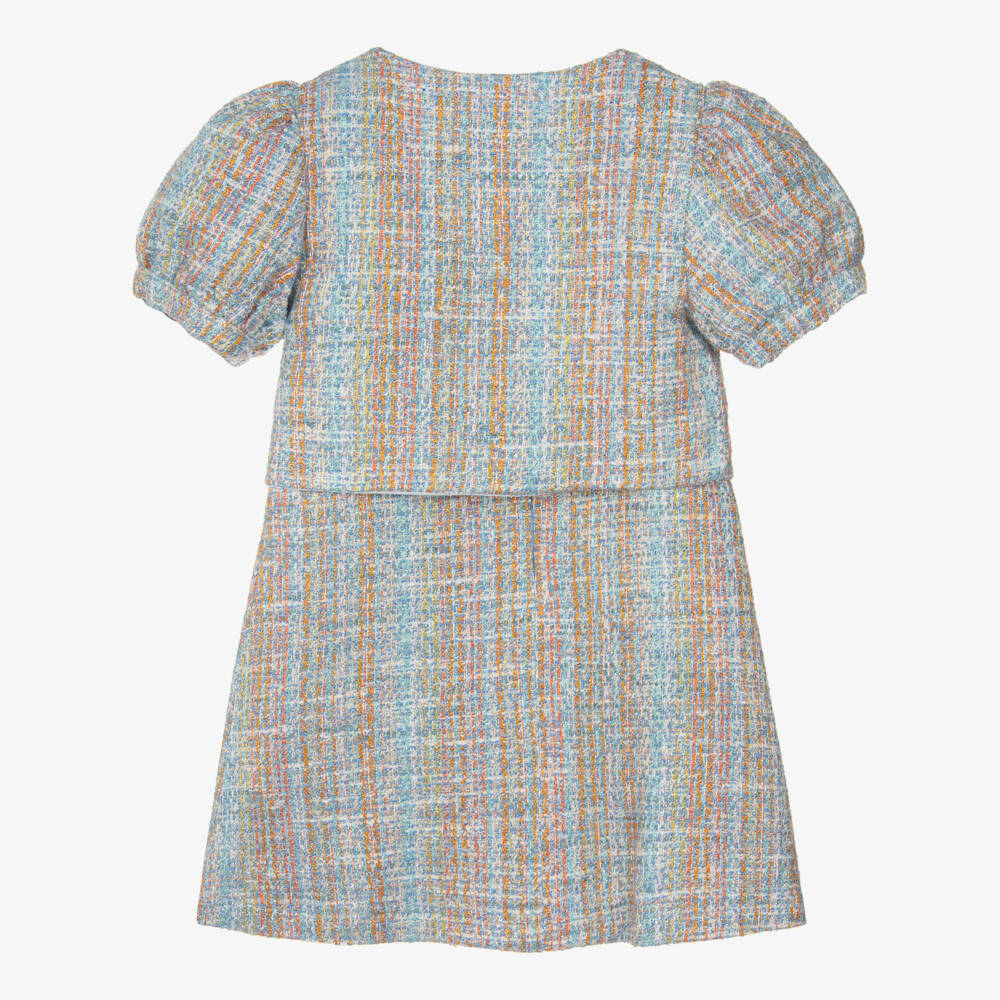 Patachou-Girls Blue Tweed Dress & Jacket Set | Childrensalon Outlet