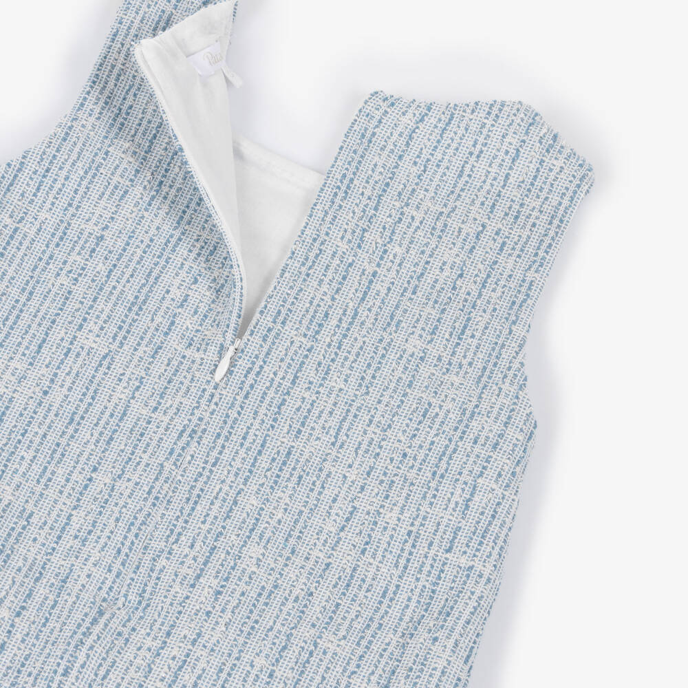 Patachou-Girls Blue Tweed Dress Set with Diamanté Buttons | Childrensalon Outlet