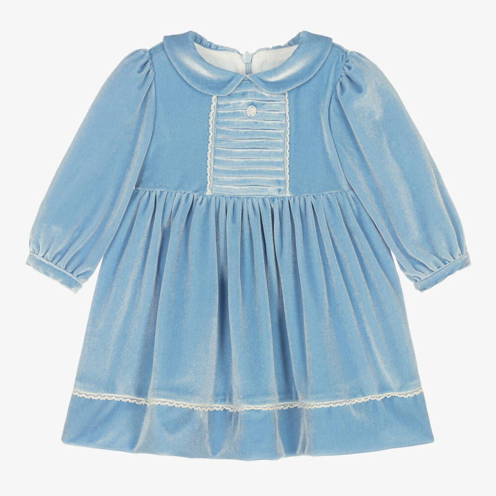Patachou - Robe bleue en velours et dentelle | Childrensalon