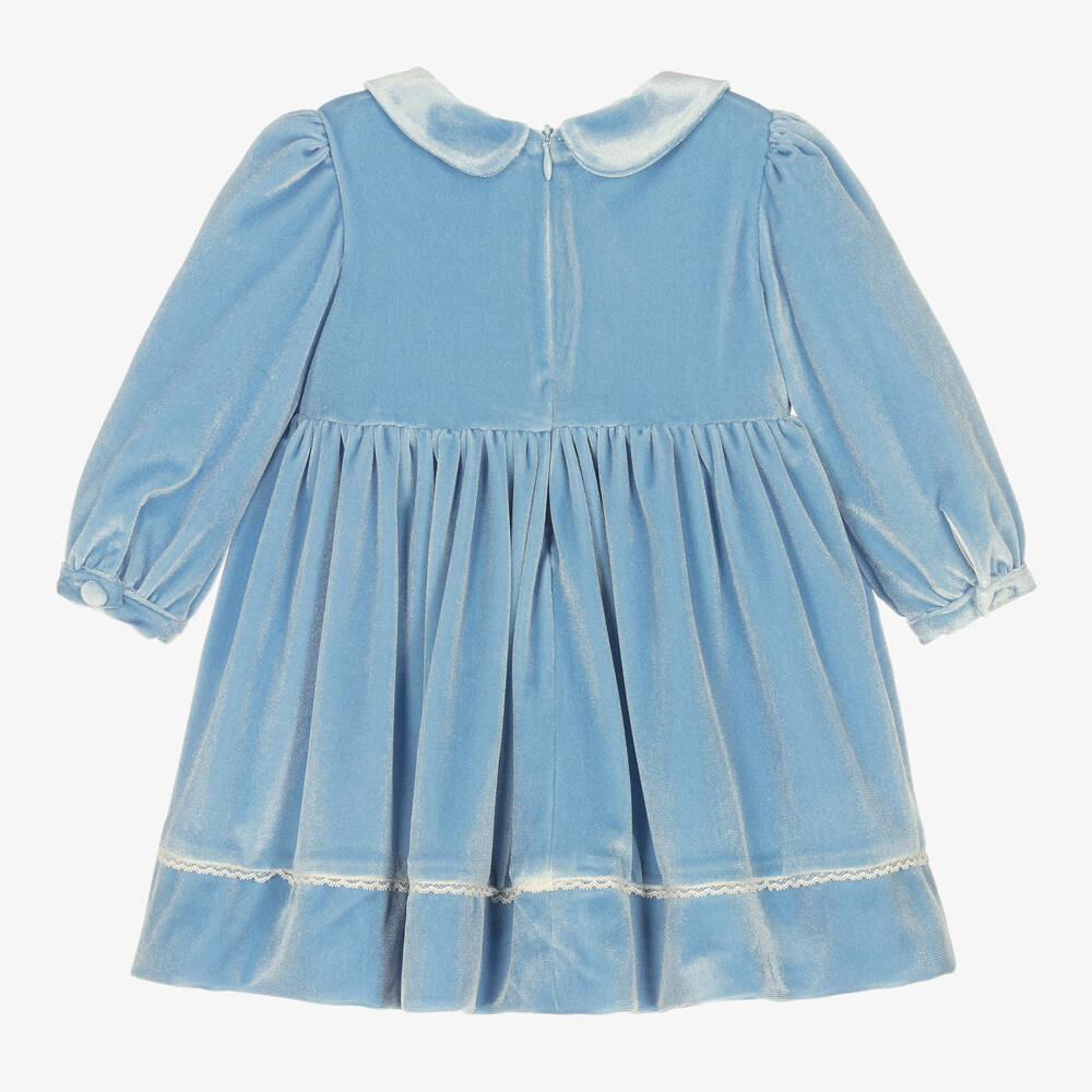 Patachou-Girls Blue Velour & Lace Dress | Childrensalon Outlet