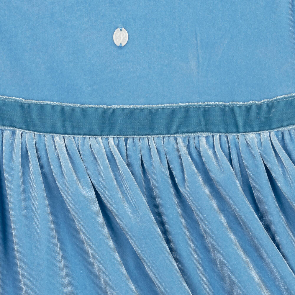 Patachou-Girls Blue Velour Lace Dress | Childrensalon Outlet